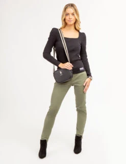 U.S. Polo Assn. LONG SLEEVE SQUARE NECK RIBBED TOP -Modern Wear Shop 21587166 BLCK 65595