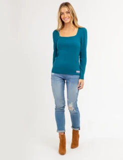 U.S. Polo Assn. LONG SLEEVE SQUARE NECK RIBBED TOP -Modern Wear Shop 21587166 HDTL 66764