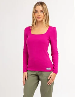 U.S. Polo Assn. LONG SLEEVE SQUARE NECK RIBBED TOP