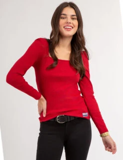 U.S. Polo Assn. LONG SLEEVE SQUARE NECK RIBBED TOP -Modern Wear Shop 21587166 RYTR 67535