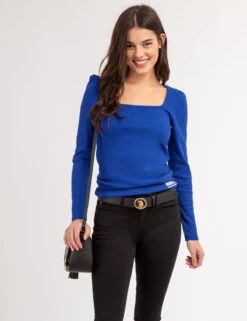 U.S. Polo Assn. LONG SLEEVE SQUARE NECK RIBBED TOP -Modern Wear Shop 21587166 SLBU 67479