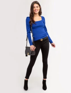 U.S. Polo Assn. LONG SLEEVE SQUARE NECK RIBBED TOP -Modern Wear Shop 21587166 SLBU 67486