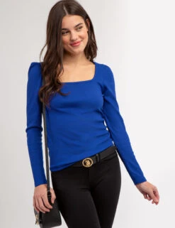 U.S. Polo Assn. LONG SLEEVE SQUARE NECK RIBBED TOP -Modern Wear Shop 21587166 SLBU 67488