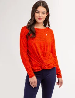 U.S. Polo Assn. DITSY LONG SLEEVE TWIST FRONT TOP