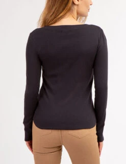 U.S. Polo Assn. LONG SLEEVE WAFFLE KNIT HENLEY TOP WITH RHINESTONE BUTTONS -Modern Wear Shop 2158759M BLCK 69172