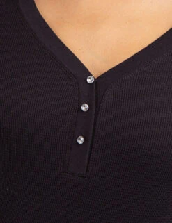 U.S. Polo Assn. LONG SLEEVE WAFFLE KNIT HENLEY TOP WITH RHINESTONE BUTTONS -Modern Wear Shop 2158759M BLCK 69173