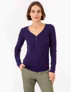 U.S. Polo Assn. LONG SLEEVE WAFFLE KNIT HENLEY TOP WITH RHINESTONE BUTTONS -Modern Wear Shop 2158759M EVBL 72795