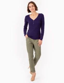 U.S. Polo Assn. LONG SLEEVE WAFFLE KNIT HENLEY TOP WITH RHINESTONE BUTTONS -Modern Wear Shop 2158759M EVBL 72799