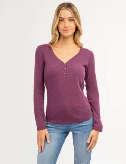 U.S. Polo Assn. LONG SLEEVE WAFFLE KNIT HENLEY TOP WITH RHINESTONE BUTTONS -Modern Wear Shop 2158759M MRHT 66720