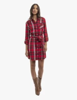 U.S. Polo Assn. LONG SLEEVE PLAID TIE DRESS 24 U.S. Polo Assn. LONG SLEEVE PLAID TIE DRESS -Modern Wear Shop 215880 RED PLAIDDRESS 15876