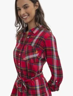 U.S. Polo Assn. LONG SLEEVE PLAID TIE DRESS 25 U.S. Polo Assn. LONG SLEEVE PLAID TIE DRESS -Modern Wear Shop 215880 RED PLAIDDRESS 15892