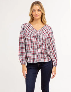 U.S. Polo Assn. PLAID POETIC V-NECK TOP