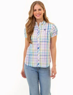 U.S. Polo Assn. SHORT SLEEVE TWIST CUFF MADRAS SHIRT -Modern Wear Shop 215964NA MULT 86136