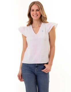 U.S. Polo Assn. RUFFLE SLEEVE POPOVER TOP 17 U.S. Polo Assn. RUFFLE SLEEVE POPOVER TOP -Modern Wear Shop 215966NA MULT 85953