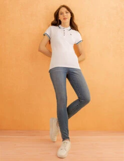 U.S. Polo Assn. PRINCESS SIDE SEAM TIPPED POLO SHIRT 29 U.S. Polo Assn. PRINCESS SIDE SEAM TIPPED POLO SHIRT -Modern Wear Shop 216099ZH WHIT 1823