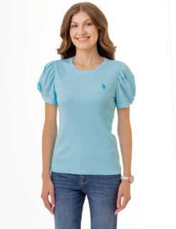 U.S. Polo Assn. PUFF SLEEVE CREW NECK TOP -Modern Wear Shop 2161636H BZBL 1536 1