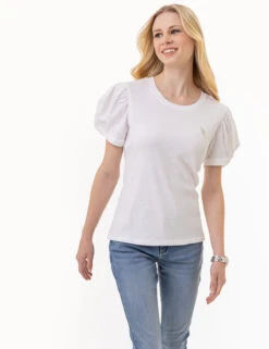 U.S. Polo Assn. PUFF SLEEVE CREW NECK TOP -Modern Wear Shop 2161636H WHIT 1230