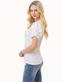 U.S. Polo Assn. PUFF SLEEVE CREW NECK TOP -Modern Wear Shop 2161636H WHIT 1232