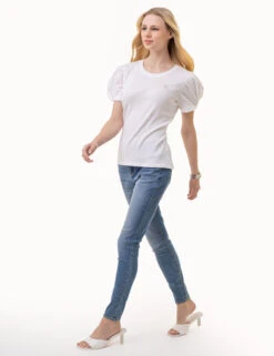 U.S. Polo Assn. PUFF SLEEVE CREW NECK TOP -Modern Wear Shop 2161636H WHIT 1236