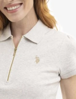 U.S. Polo Assn. HALF ZIP PUFF SLEEVE HEATHER POLO SHIRT -Modern Wear Shop 21632263 SMOT 4396