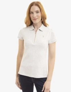 U.S. Polo Assn. HALF ZIP PUFF SLEEVE HEATHER POLO SHIRT -Modern Wear Shop 21632263 SMOT 4412