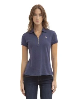 U.S. Polo Assn. HALF ZIP PUFF SLEEVE HEATHER POLO SHIRT -Modern Wear Shop 2163226E DDBH 3923