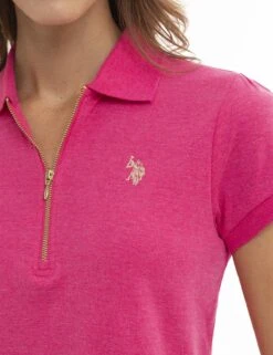 U.S. Polo Assn. HALF ZIP PUFF SLEEVE HEATHER POLO SHIRT -Modern Wear Shop 2163226E LMPH 4489