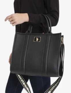 U.S. Polo Assn. USPA BOX TOTE WITH CROSSBODY STRAP -Modern Wear Shop 27A279AA BLCK 6687
