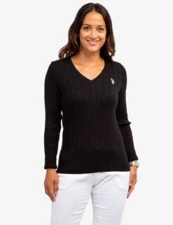 U.S. Polo Assn. SOFT CABLE V-NECK SWEATER -Modern Wear Shop 321042C1D BLCK 63917