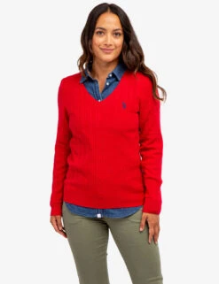 U.S. Polo Assn. SOFT CABLE V-NECK SWEATER -Modern Wear Shop 321042C1D ERED 64230