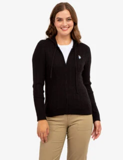 U.S. Polo Assn. SOFT CABLE ZIP UP SWEATER WITH HOOD 25 U.S. Polo Assn. SOFT CABLE ZIP UP SWEATER WITH HOOD -Modern Wear Shop 321044C1D BLCK 64128