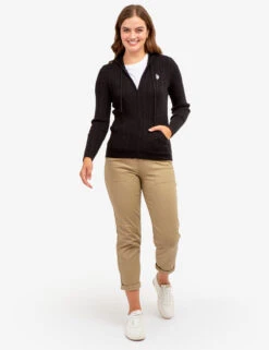 U.S. Polo Assn. SOFT CABLE ZIP UP SWEATER WITH HOOD 26 U.S. Polo Assn. SOFT CABLE ZIP UP SWEATER WITH HOOD -Modern Wear Shop 321044C1D BLCK 64135