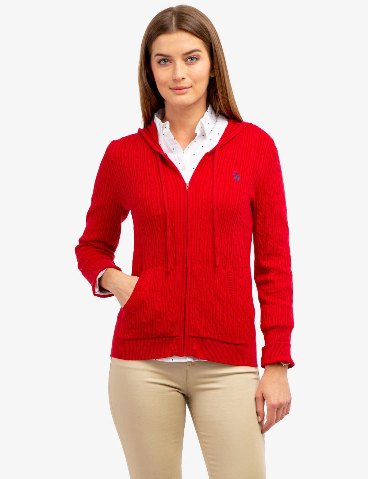U.S. Polo Assn. SOFT CABLE ZIP UP SWEATER WITH HOOD 3 U.S. Polo Assn. SOFT CABLE ZIP UP SWEATER WITH HOOD