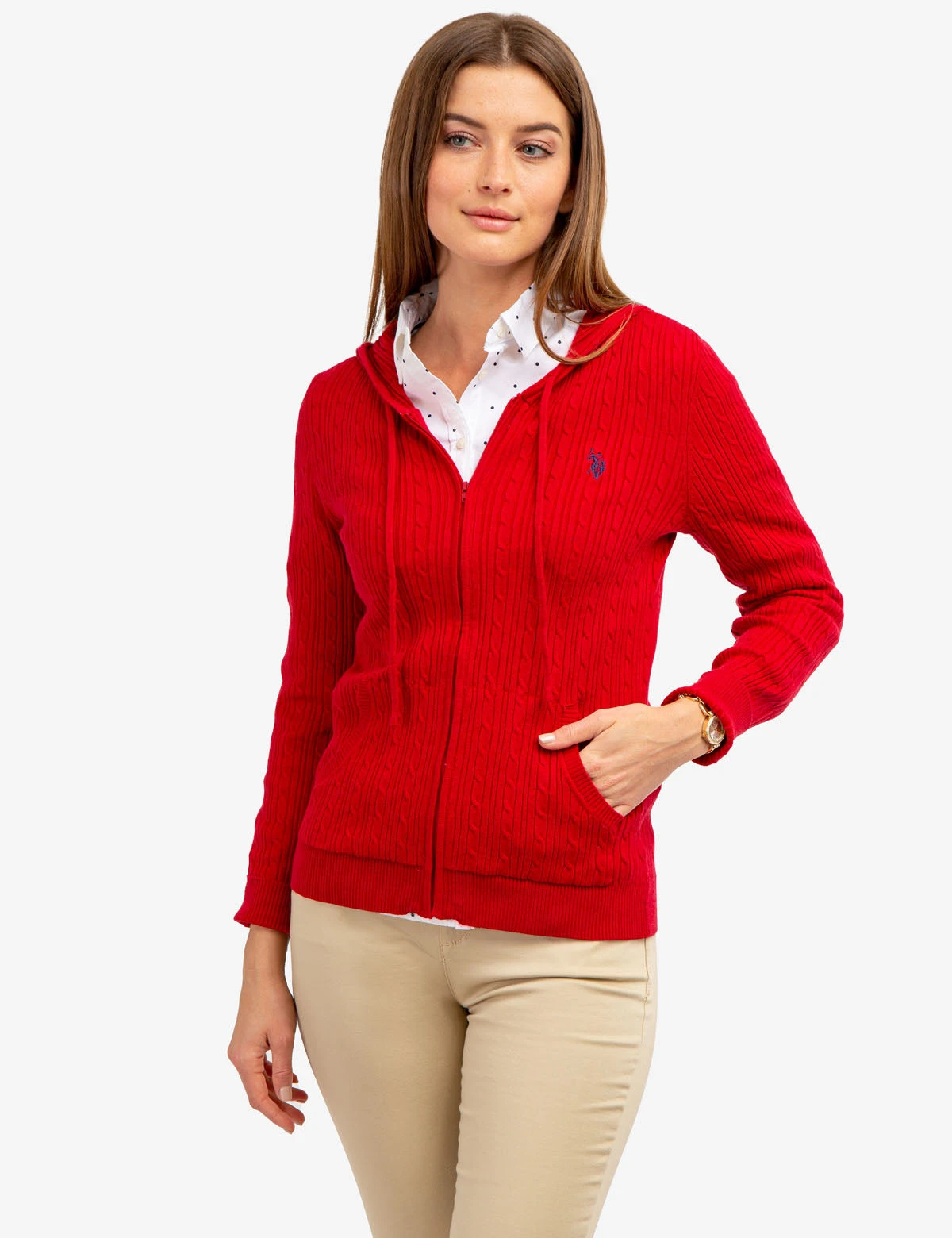 U.S. Polo Assn. SOFT CABLE ZIP UP SWEATER WITH HOOD 6 U.S. Polo Assn. SOFT CABLE ZIP UP SWEATER WITH HOOD - Image 4