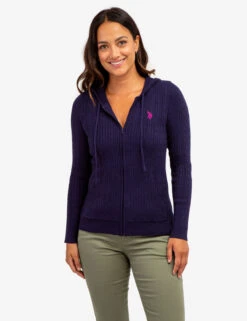 U.S. Polo Assn. SOFT CABLE ZIP UP SWEATER WITH HOOD 33 U.S. Polo Assn. SOFT CABLE ZIP UP SWEATER WITH HOOD -Modern Wear Shop 321044C1D EVBL 64138