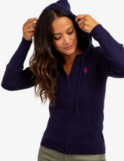 U.S. Polo Assn. SOFT CABLE ZIP UP SWEATER WITH HOOD 36 U.S. Polo Assn. SOFT CABLE ZIP UP SWEATER WITH HOOD -Modern Wear Shop 321044C1D EVBL 64146