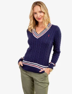 U.S. Polo Assn. TIPPED CABLE V-NECK SWEATER -Modern Wear Shop 321050C1A CLNV 62853