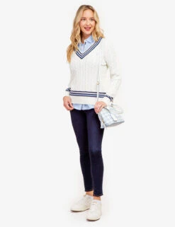 U.S. Polo Assn. TIPPED CABLE V-NECK SWEATER -Modern Wear Shop 321050C1A VLPR 63039