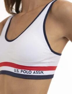 U.S. Polo Assn. 2 PACK SIGNATURE STRIPE BRALETTES WITH REMOVEABLE PADS -Modern Wear Shop 5PKBL742 2PKBRA3005 WHITE 3306