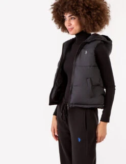 U.S. Polo Assn. HOODED CROPPED VEST -Modern Wear Shop 621021PT BLCK 72452