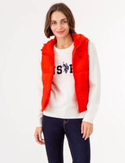 U.S. Polo Assn. HOODED CROPPED VEST -Modern Wear Shop 621021PT ORRD 72442
