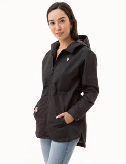 U.S. Polo Assn. HOODED LONG SPLIT HEM RAINCOAT -Modern Wear Shop 621060PT BLCK 6707 9e003b8f b7ee 4e55 af99 1aa9c4d434c5