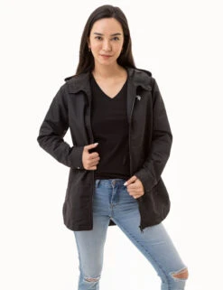 U.S. Polo Assn. HOODED LONG SPLIT HEM RAINCOAT -Modern Wear Shop 621060PT BLCK 6711