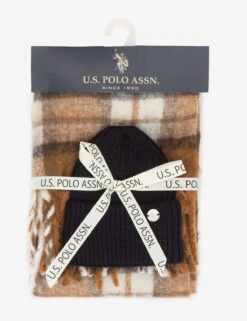 U.S. Polo Assn. WOMENS BEANIE AND PLAID SCARF SET