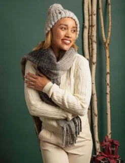U.S. Polo Assn. WOMENS POM POM BEANIE AND PLAID SCARF SET -Modern Wear Shop HOLIDAY 1440