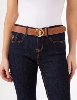 U.S. Polo Assn. LADIES 38MM MEDALLION LOGO BELT -Modern Wear Shop MEDALLIONCOGNACBELT 77356