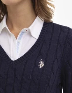 U.S. Polo Assn. V-NECK CABLE PULLOVER SWEATER 22 U.S. Polo Assn. V-NECK CABLE PULLOVER SWEATER -Modern Wear Shop NVY CABLEKNIT VNECK 4289