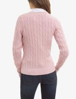 U.S. Polo Assn. V-NECK CABLE PULLOVER SWEATER 37 U.S. Polo Assn. V-NECK CABLE PULLOVER SWEATER -Modern Wear Shop PINKCABLEKNITVNECK 4037