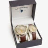 U.S. Polo Assn. HIS AND HERS BROWN STRAP WATCH SET -Modern Wear Shop SET 0505