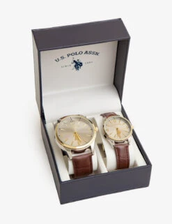 U.S. Polo Assn. HIS AND HERS BROWN STRAP WATCH SET